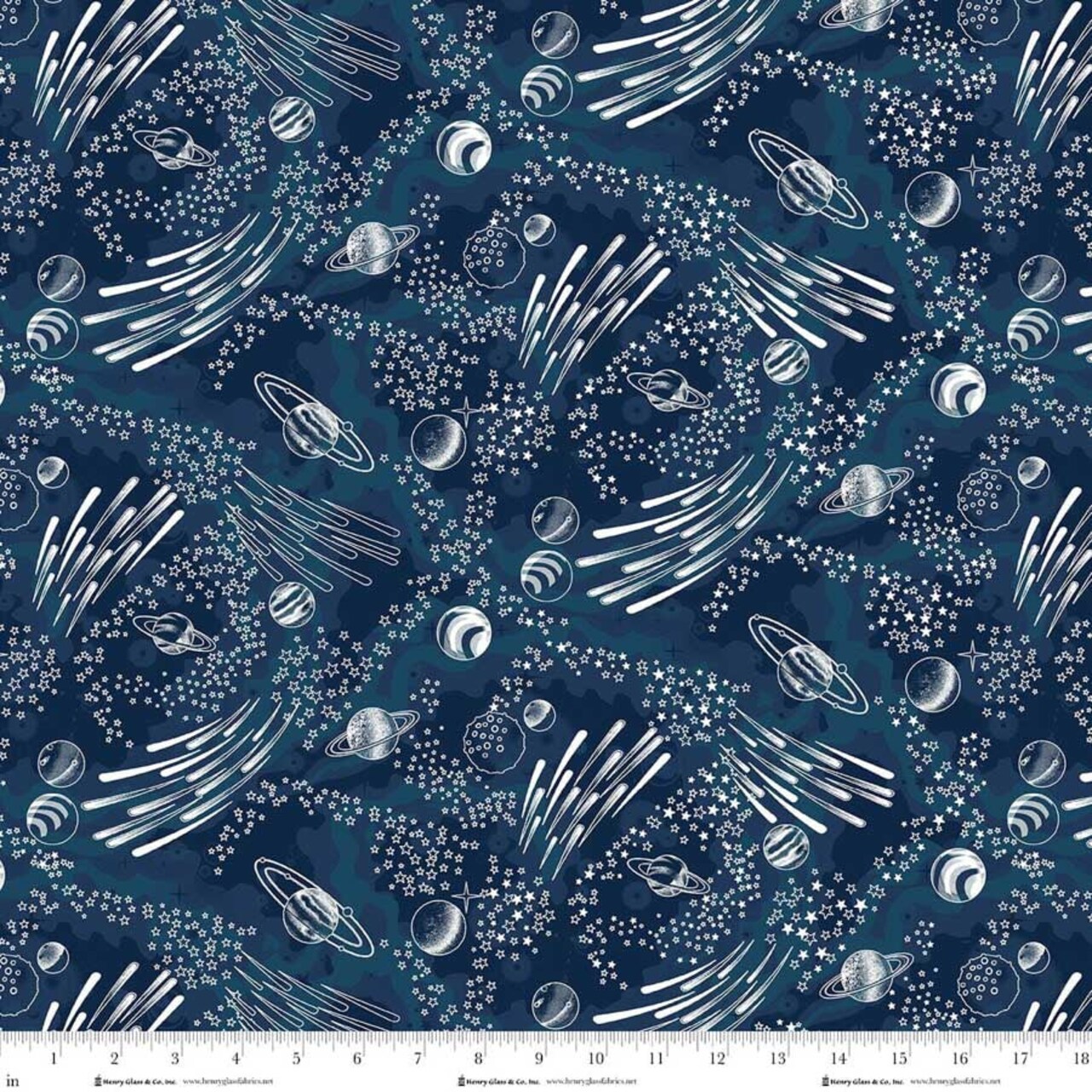 Fabric Henry Glass Navy Starry Milky Way Glow in the Dark by the Quarter Yard 2115G-78